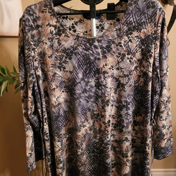 PS Career Tops - Floral Patterned Women's Belted Tunic Top